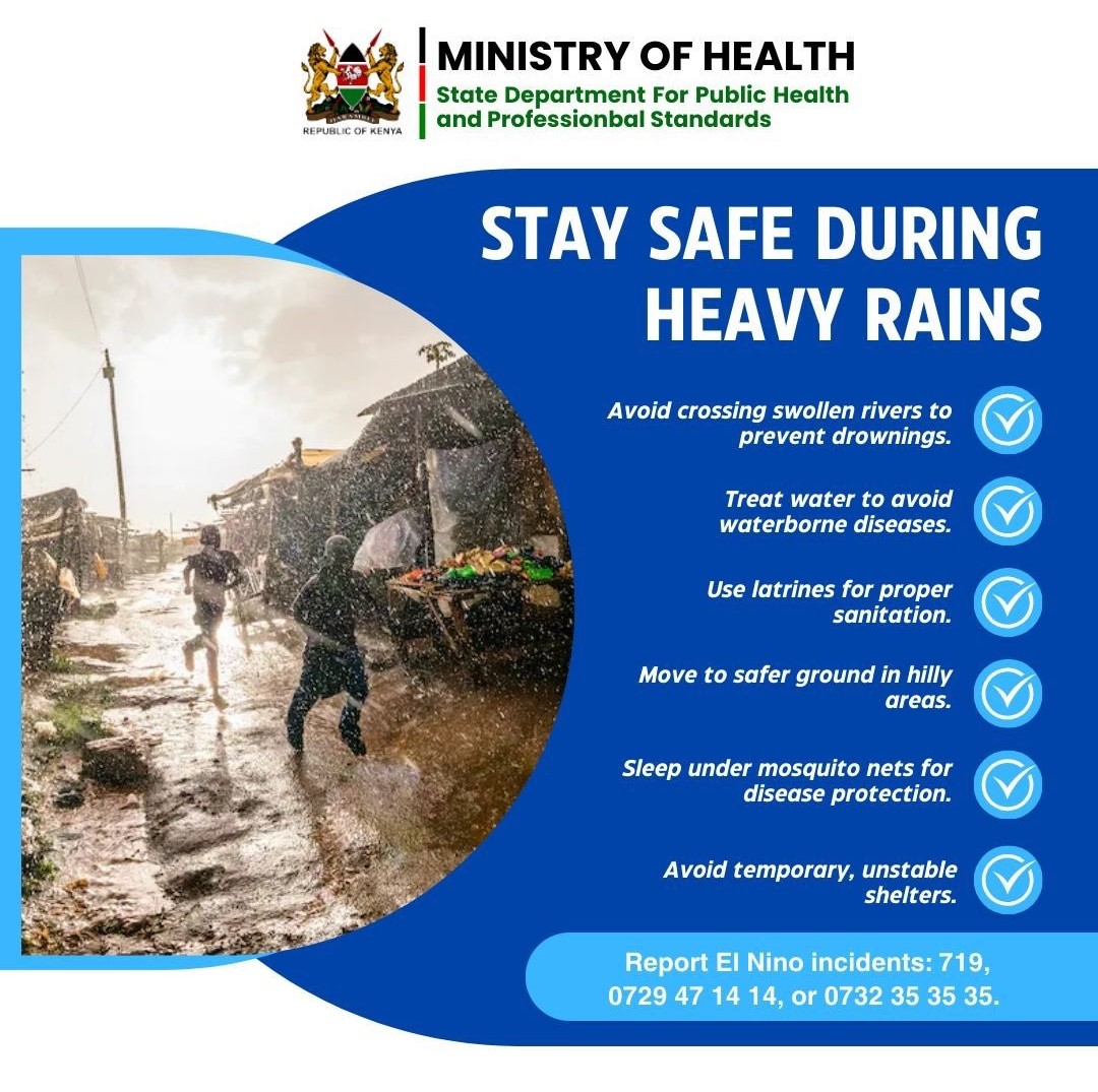 MoH Urges Kenyans to Prioritize Safety this Rainy Season